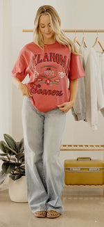 Load image into Gallery viewer, LivyLu Ou Oklahoma Sooners Patches 25 Red Airlume Spun Cotton Tee *Licensed
