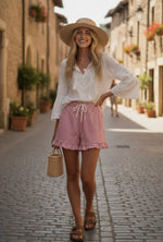 Load image into Gallery viewer, Sewn &amp; Seen. Checkered Ruffle Hem Shorts
