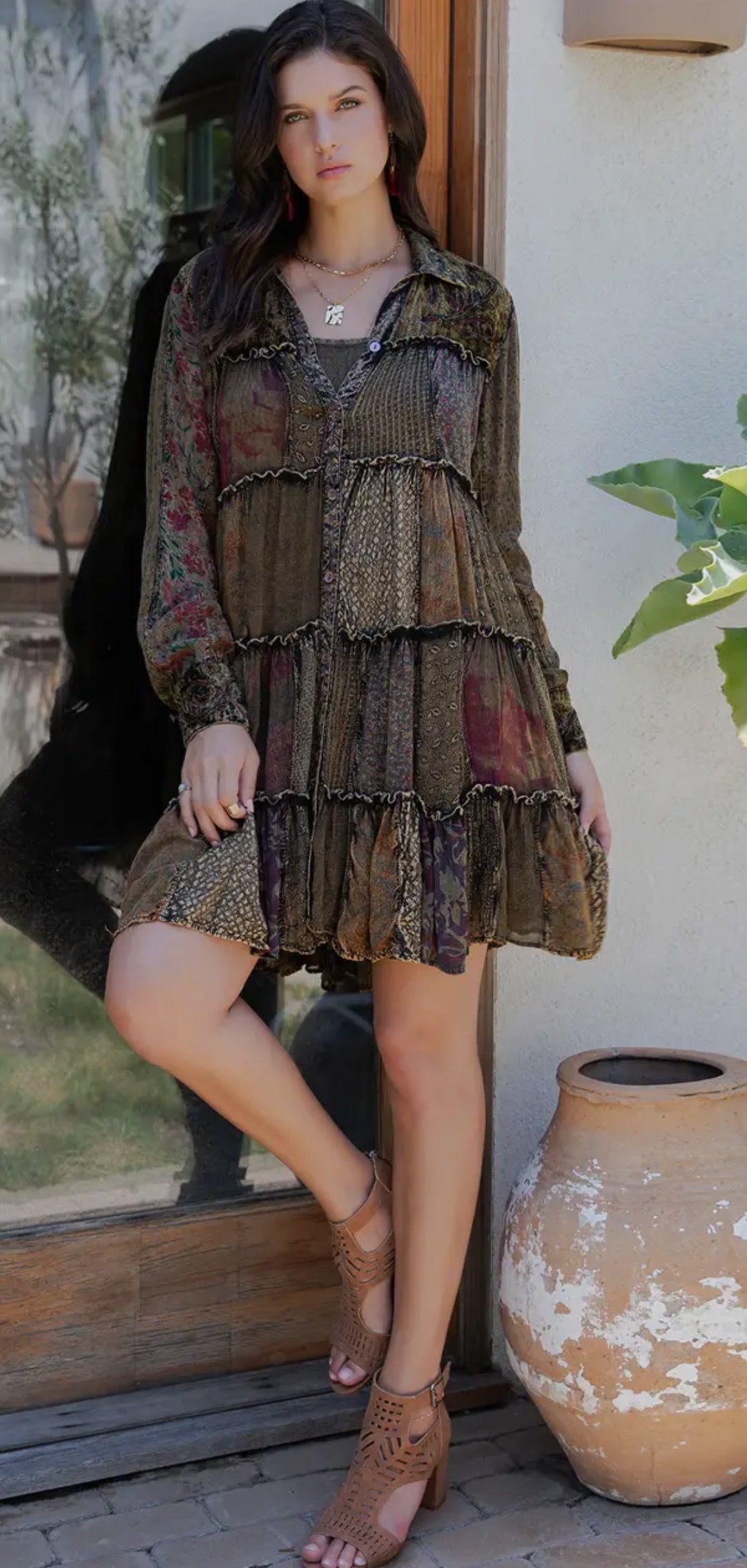 Artisan Embroidered Shirt Dress in
Mixed Motifs