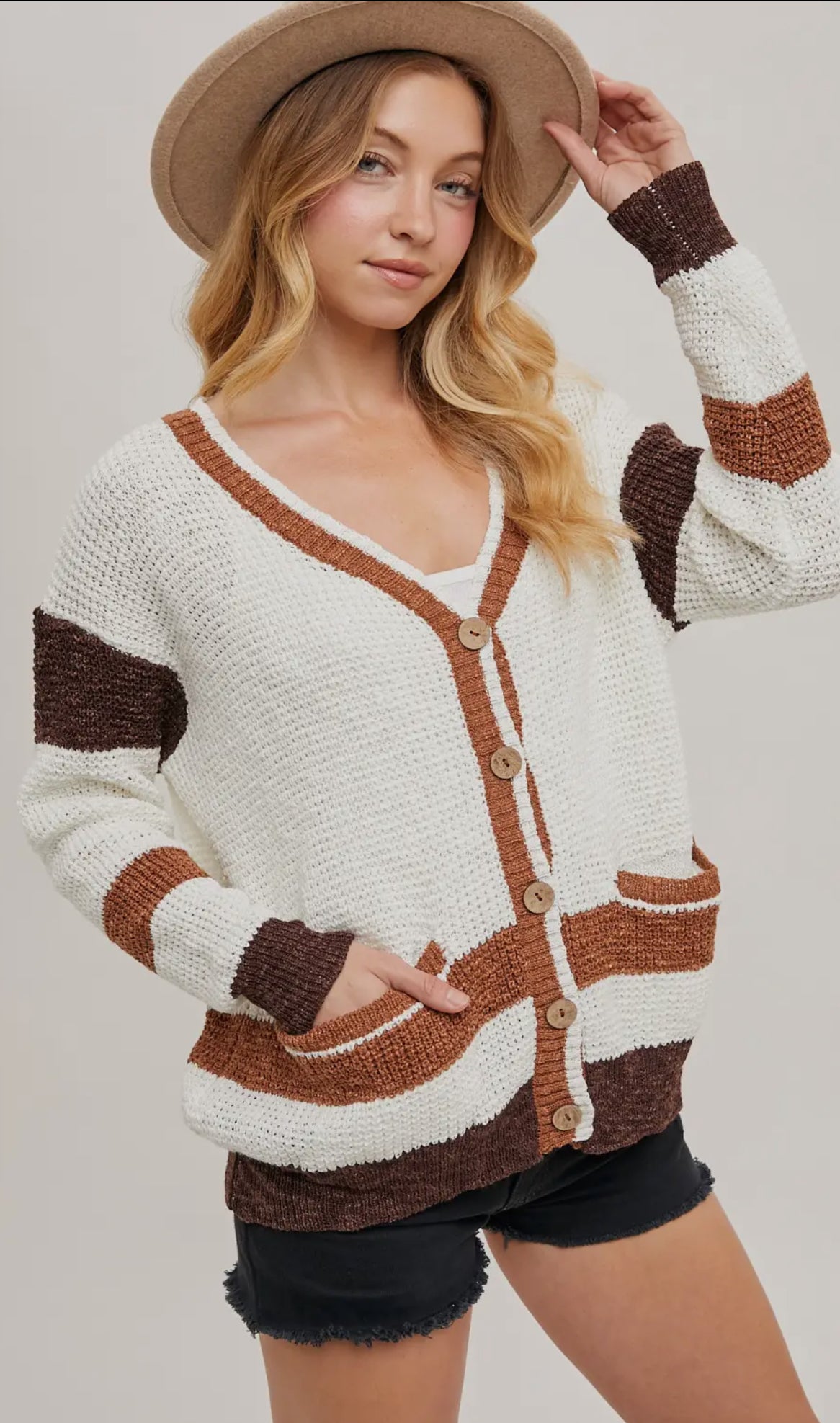 Color Block Button Down Knit
Sweater Cardigan