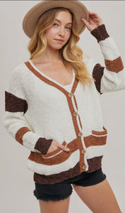 Color Block Button Down Knit
Sweater Cardigan