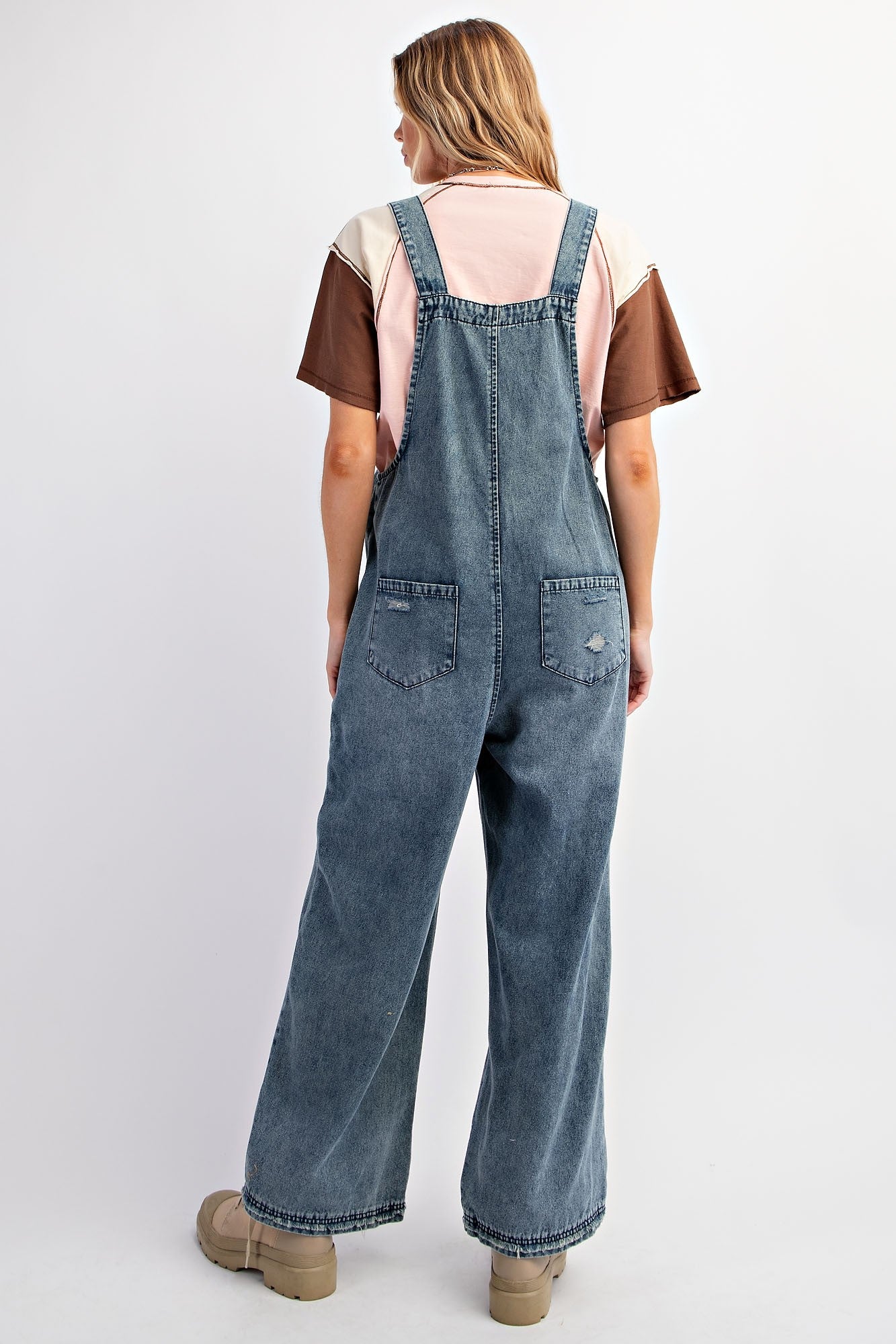 Washed Denim Loose Fit Jumpsuit