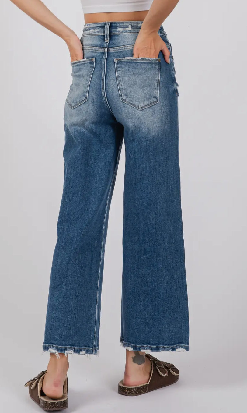 Petra ~ Destroyed High Rise
Relaxed Cropped Wide Leg Denim