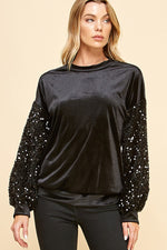 Load image into Gallery viewer, Velvet Sequin Sleeve Top/Black
