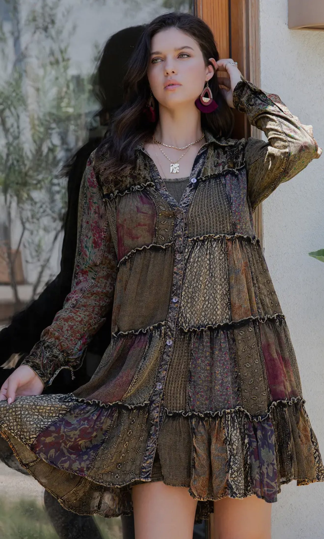 Artisan Embroidered Shirt Dress in
Mixed Motifs