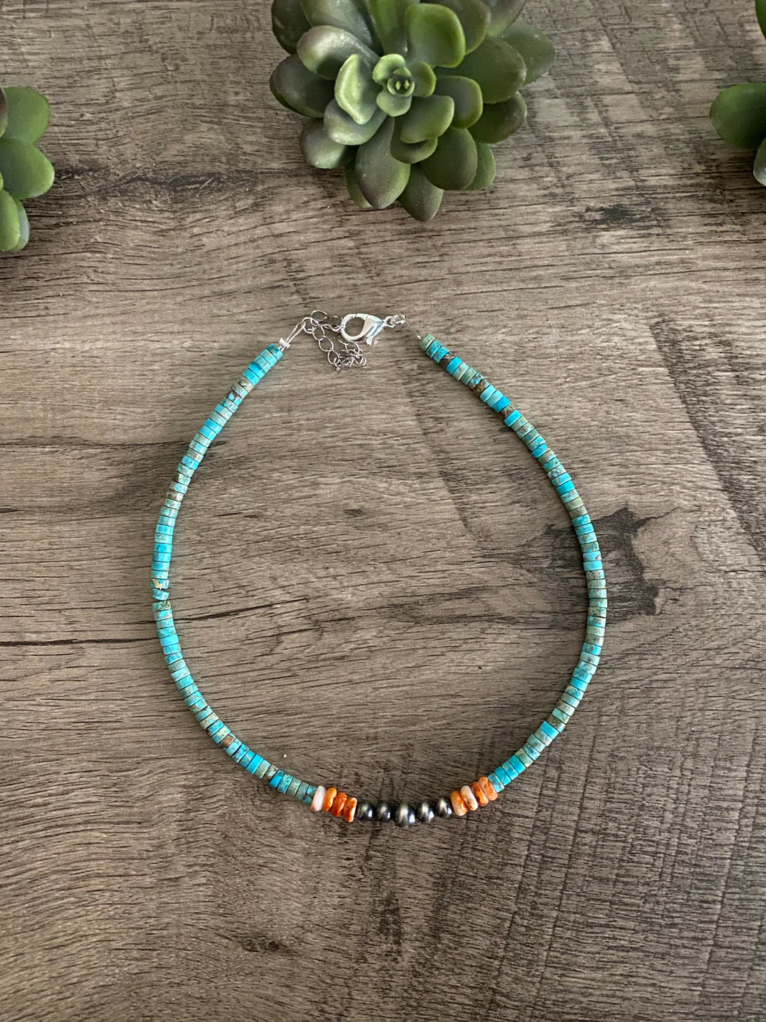 Sterling Silver Pearls and Spiny On Turquoise Veracite Vibrant Choker