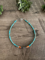 Load image into Gallery viewer, Sterling Silver Pearls and Spiny On Turquoise Veracite Vibrant Choker

