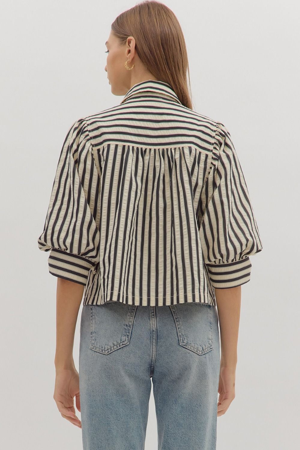 Striped Puff Sleeve Top