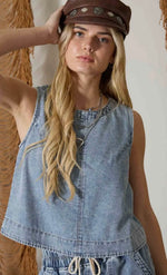 Load image into Gallery viewer, Washed Denim Back Button Top
