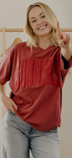 Load image into Gallery viewer, LivyLu Ou Sooners Mono Puff Ink Crimson Comfort Color Tee *Licensed
