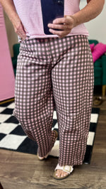 Load image into Gallery viewer, Pink/Brown Gingham Twill Barrel Jeans
