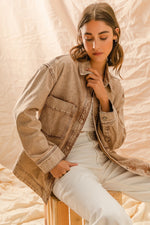 Load image into Gallery viewer, Vintage Taupe Button Down Shirt Jacket
