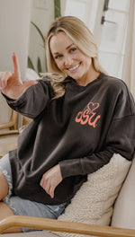 Load image into Gallery viewer, LivyLu ~ Osu Cowboys Lyric Puff Ink Black Hi-Dive Sweatshirt *Licensed

