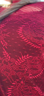 Load image into Gallery viewer, STERLING KREEK WRITE IT IN RED LACE MESH TOP
