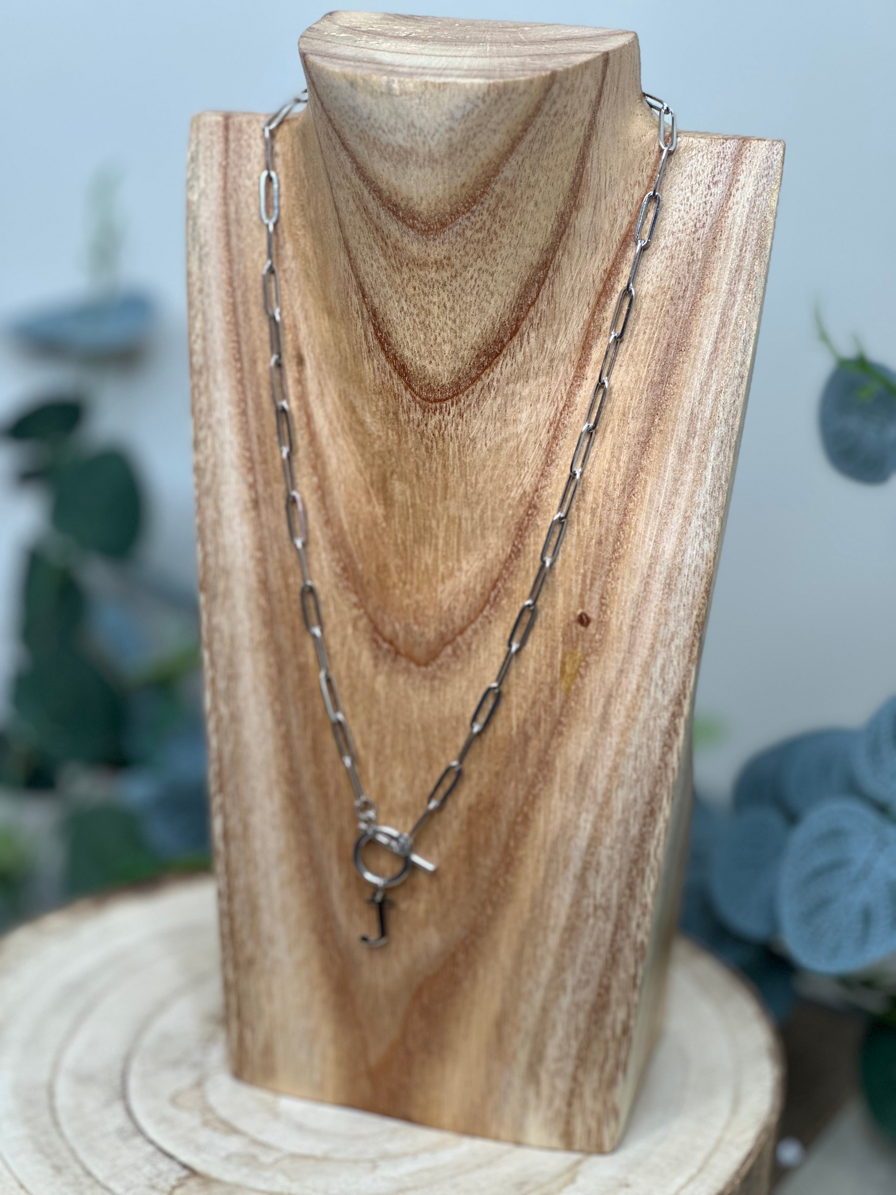 Silver Paper Clip Chain Letter Necklace