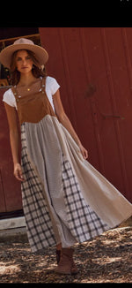 Load image into Gallery viewer, ODDI~ Patchwork Plaid Overall Dress
