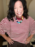 Load image into Gallery viewer, Smitten Cherry Stripe Boxy Top
