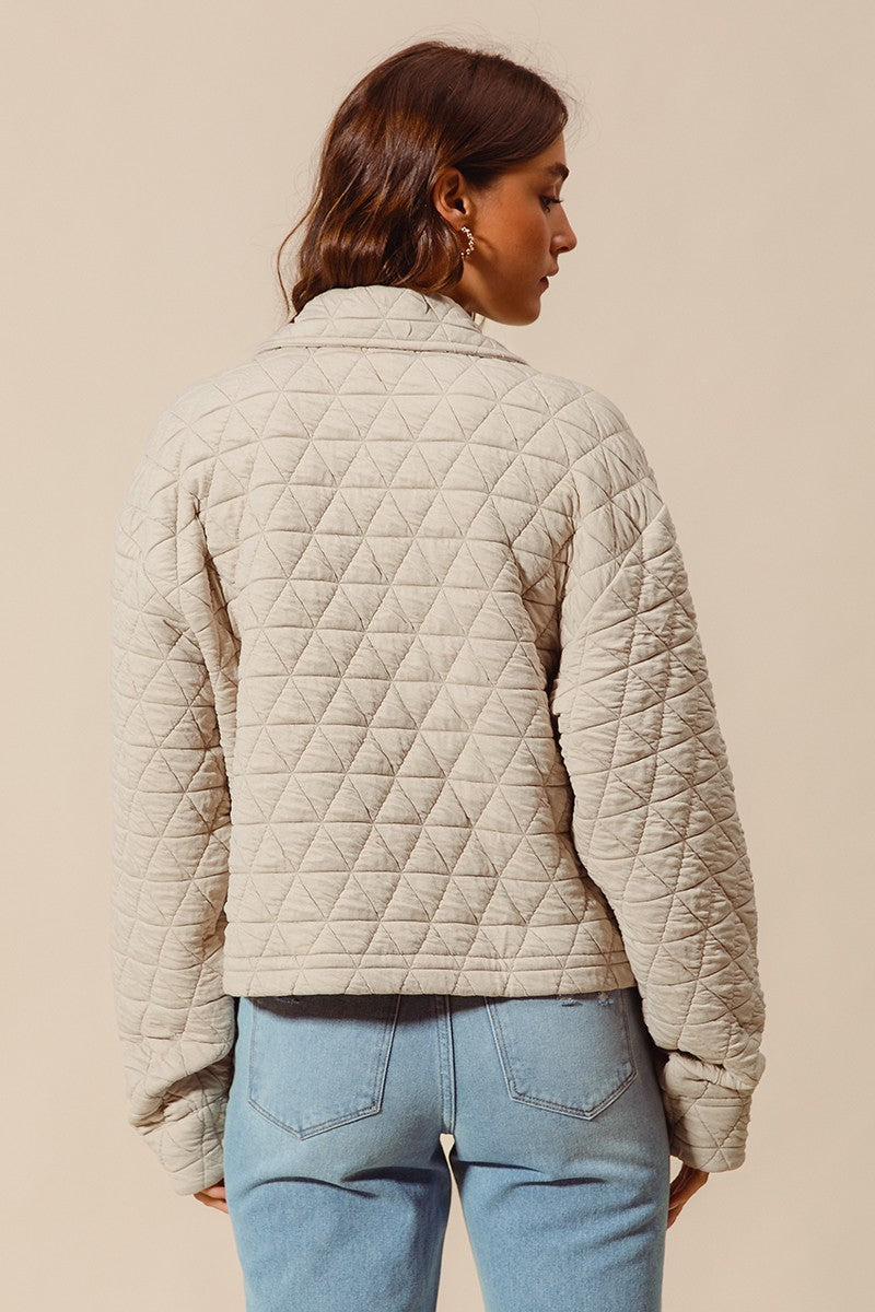 TRIANGLE QUILTING STITCH BUTTON UP KNIT JACKET