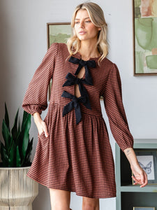 Print  Woven Ribbon Tie Dress