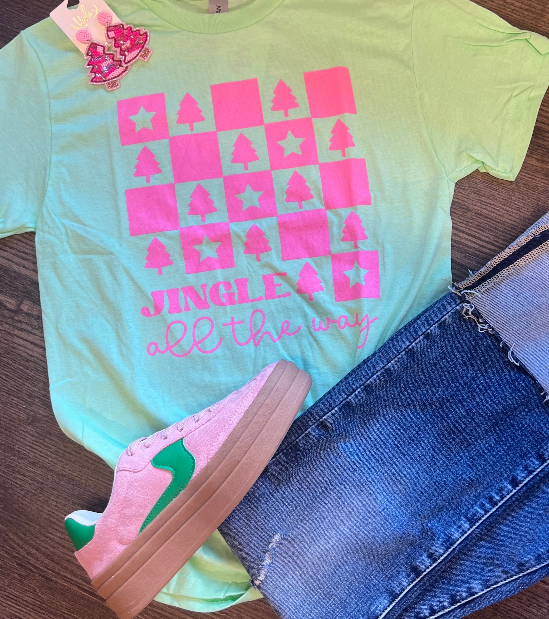 Christmas Pink and Green Checked Tee