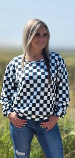 Load image into Gallery viewer, STERLING KREEK CHECKED IN TURQUOISE LONG SLEEVED TOP
