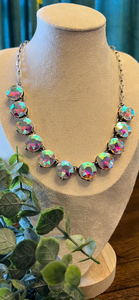 Vintage Chain Iridescent Crystal Necklace