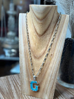 Load image into Gallery viewer, A-W Turquoise Antique Silver Letter Chain Necklace
