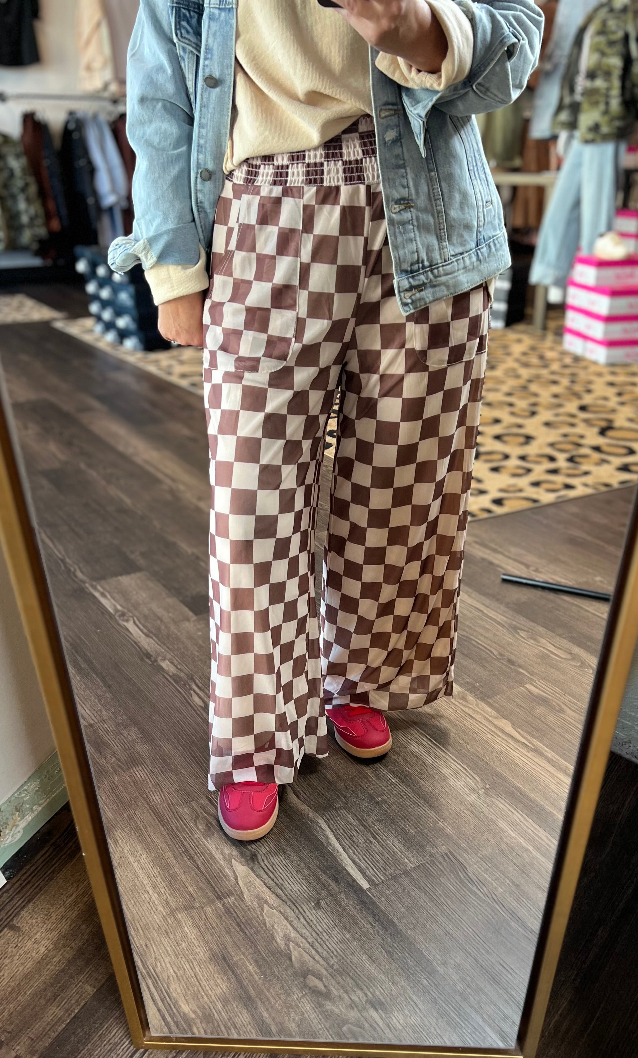 Turquoise Haven Brown Checker Mesh Pants