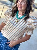 Load image into Gallery viewer, Stripe Puff Sleeve Crew Neck Tee
