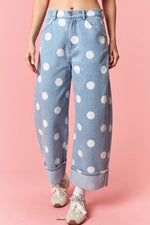 Load image into Gallery viewer, Peach Love Large Polka Dot Barrel Denim
