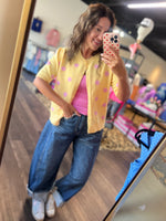 Load image into Gallery viewer, Polka Dot Lemon/Pink Cardigan
