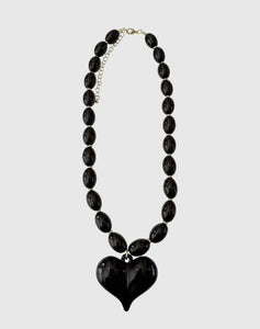 Roxie Black Beaded Necklace with Heart Charm