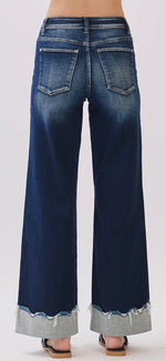 Load image into Gallery viewer, Petra153 ~ High Rise Stretch Wide
Leg w/ Cuffed Hem Jeans
