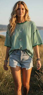 Load image into Gallery viewer, Sewn and Seen ~ Boho Striped Oversized Knit Top
