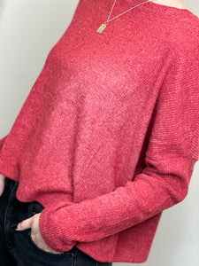 Red Ribbed Dolman Sleeve Sweater