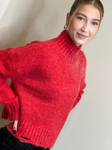 Red Mock Neck Cozy Sweater Top