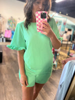 Load image into Gallery viewer, Stylive LT Green Curly Rib Short Sleeve Top
