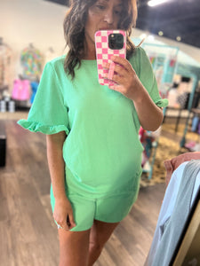 Stylive LT Green Curly Rib Short Sleeve Top