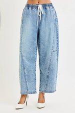 Load image into Gallery viewer, Risen High-Rise Barrel Denim with Drawstring Waist (Light Wash)
