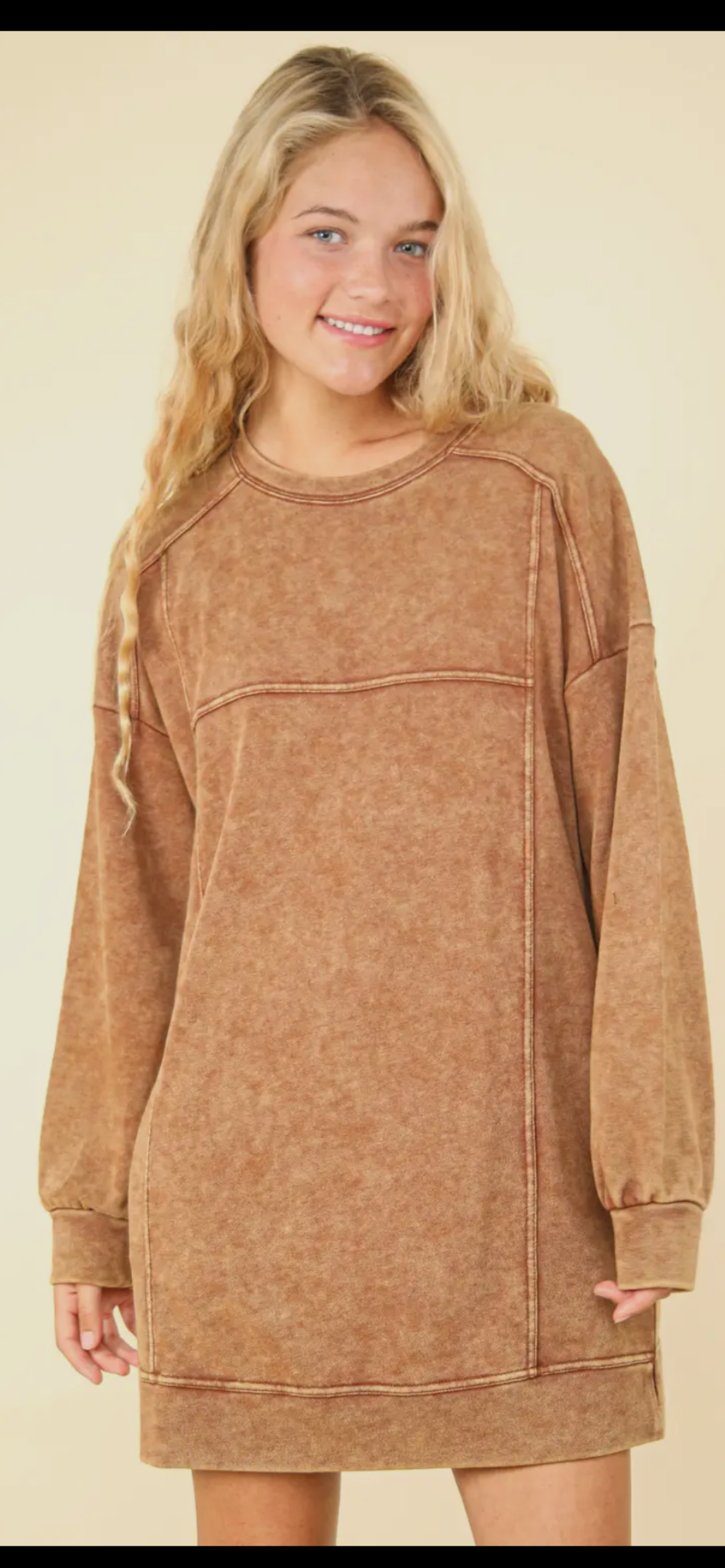 Very J Camel Sweatshirt Dress