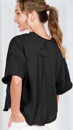 Load image into Gallery viewer, Vine &amp; Love ~ Vintage-Inspired Cut Edge Knit Top ~ Black
