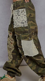 Load image into Gallery viewer, POL ~ Vintage Wash Crochet Patches Distress Jogger Pants
