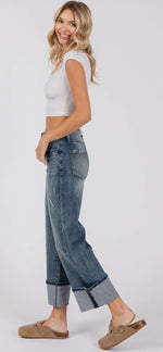 Load image into Gallery viewer, Petra 153 ~ High Rise Stretch Loose
Straight w/ Cuffed Hem
