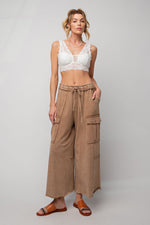Load image into Gallery viewer, Easel Mineral Washed Wide Leg Cargo Pant- Latte
