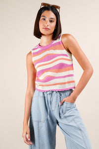 Multi  Color Stripe Knit Crop Sweater Top