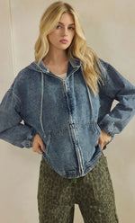 Load image into Gallery viewer, Vintage Wash Denim Zip Up Hoodie
