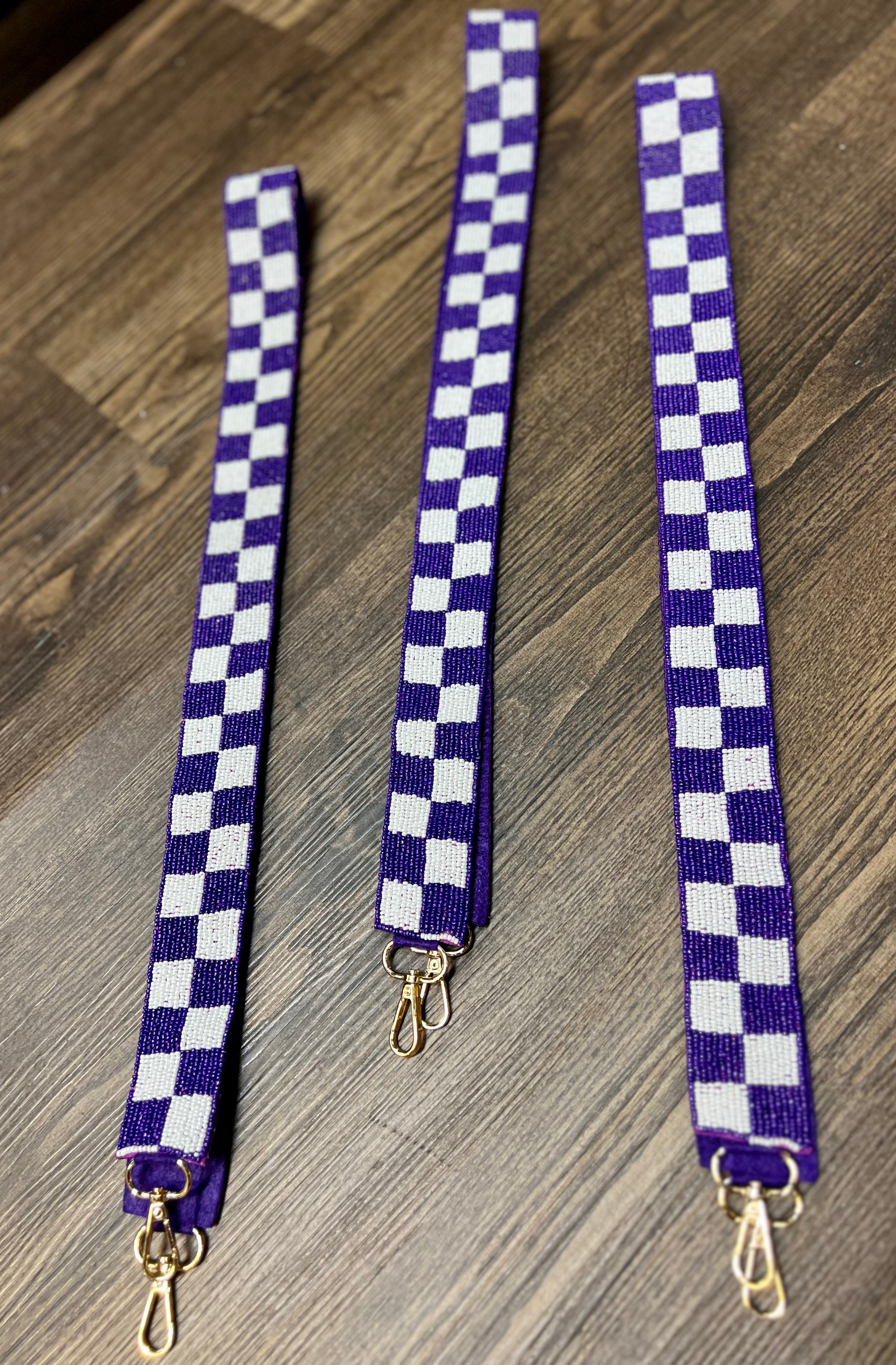 Purple Checked Beaded Bag Strap
