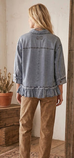 Load image into Gallery viewer, Sewn &amp; Seen ~ Mineral Washed Tencel Ruffle Hem Shirt
