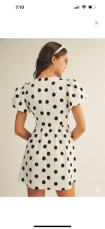 Load image into Gallery viewer, Lov Lov Puff Sleeve Denim Polka Dot Dress

