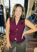 Load image into Gallery viewer, Wine Sweater Vest W/Gold Buttons
